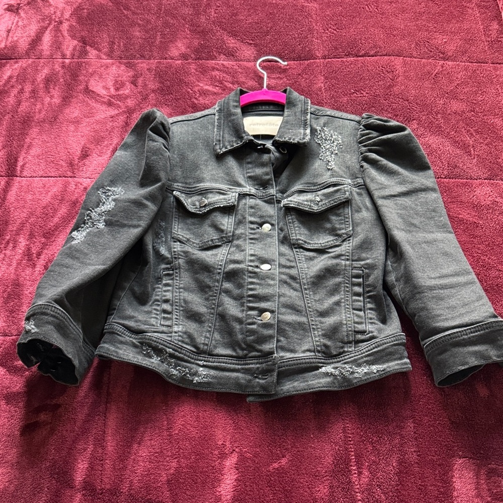 Retrofete Charcoal Jean Jacket with Embroidery